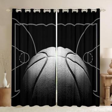 Imagem de Erosebridal Cortina de basquete 96 x 114 cm, cortina de janela com tema esportivo infantil, tratamentos de janela de basquete preto para meninos, cortinas e cortinas para jogos de bola, 2 painéis para