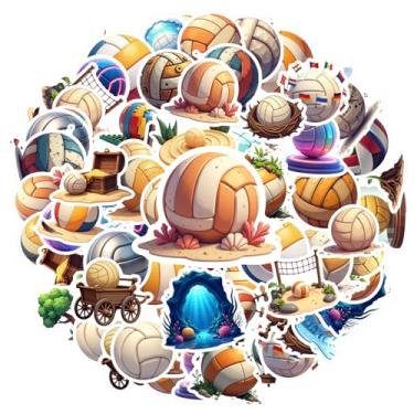 Imagem de 50 peças de adesivos de papelaria criativos divertidos de vôlei esportivos DIY adesivos redondos de PVC para telefone faça você mesmo, notebook, scrapbook, bicicleta, laptop, bagagem, álbum de