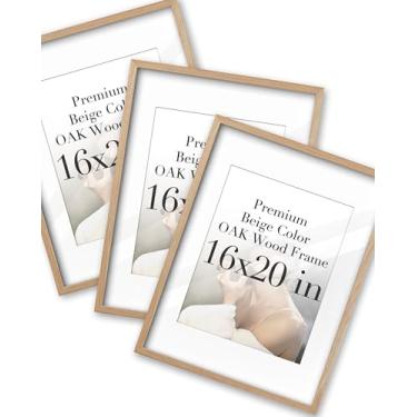 Imagem de iHery Moldura padrão 40,6 x 50,8 cm premium de madeira de carvalho natural bege com 2 tapetes (28 x 38 x 50 cm), painel traseiro espesso de vidro acrílico, molduras minimalistas, borda estreita