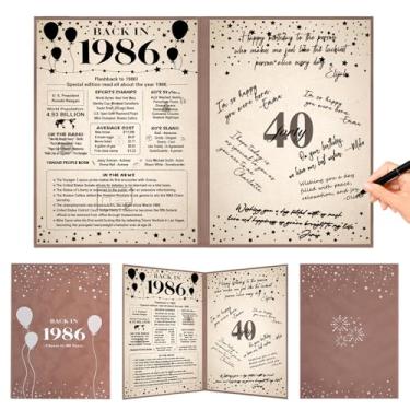 Imagem de Crenics Decorações de aniversário de 40 anos para mulheres ou homens, pôster vintage Back in 1986, livro de assinatura de convidado de 40º aniversário, incríveis presentes de aniversário de 40 anos