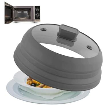Imagem de Capa dobrável contra respingos de micro-ondas, tampa dobrável de silicone de vidro para alimentos, protetor contra respingos de 27 cm para panelas, frigideiras e tigelas, cinza