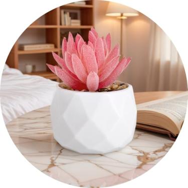 Imagem de Plantas suculentas artificiais falsas para mesa, suculentas falsas realistas em vasos de plástico, mini decoração de suculentas coloridas para quarto, banheiro, escritório, prateleira (rosa B)