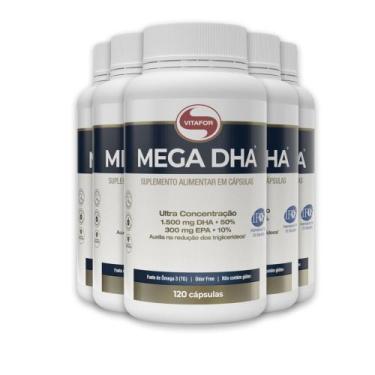 Imagem de Kit 5 Mega DHA Vitafor 1500mg 120 Cápsulas, sem sabor