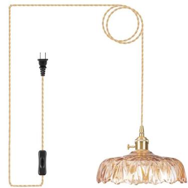 Imagem de Luz pendente Loiogohot Plug em vidro âmbar E26 15cm