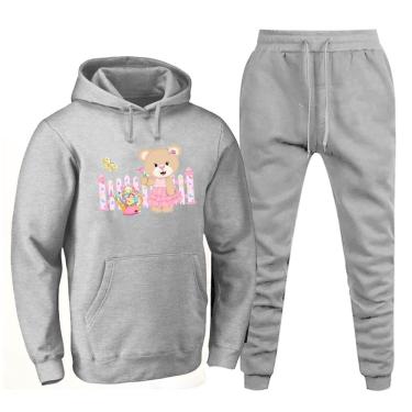 Imagem de Conjunto Abrigo Moletom Feminino Plus Size Canguru Numeraçao Especial Estampado Calça Cos Elastico