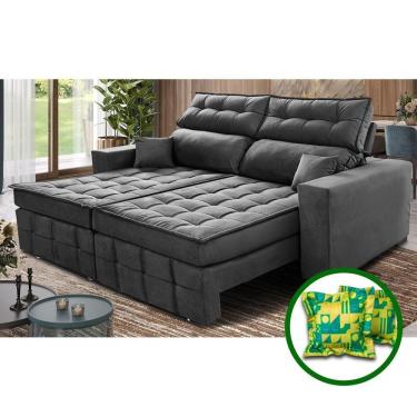 Imagem de Sofá Retrátil E Reclinável 2,20m Molas Ensacadas E Costura Tripla Cama Inbox Japão Velusoft Cinza