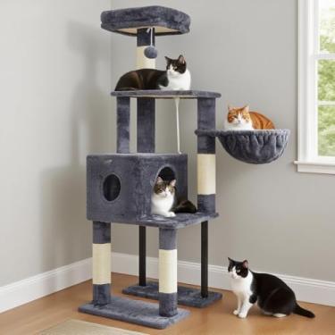 Imagem de Heybly Árvore para gatos, 120 cm, torre para gatos internos, condomínio espaçoso para gatos com espaço oculto, tubo de aço resistente, poleiro superior de pelúcia macia, rede aconchegante e postes