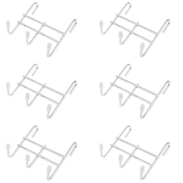 Imagem de 6 peças de 3 ganchos para prateleiras de arame, ganchos de prateleira de arame antiqueda de 9,35 x 9,4 cm com pontas de borracha, gancho triplo de ferro resistente para pendurar toalhas, cozinha