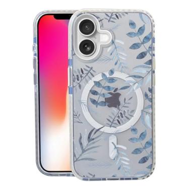 Imagem de Capa Blue Leaves para iPhone 16, compatível com MagSafe, capa fosca macia e fina à prova de choque, antiimpressões digitais, antiamarelamento, antiarranhões, capa de telefone magnética para Apple,