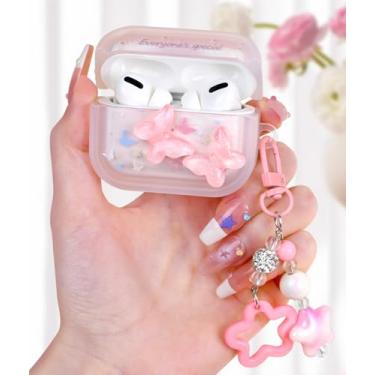 Imagem de Boaretiu Capa para Airpods Pro 2ª Geração/para Airpods Pro para mulheres e meninas - Cute Kawaii com chaveiro feminino elegante capa para Air Pod Pro/Pro 2ª geração, capa borboleta