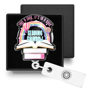 Imagem de Lindo porta-crachá retrátil com clipe jacaré, porta-crachá retrátil com clipe jacaré, presentes para futuros professores, professores, amantes de livros, leitura