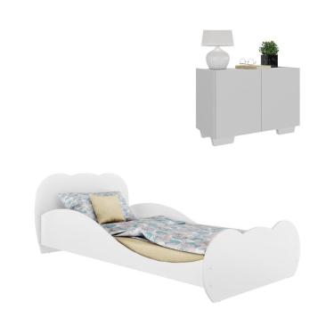 Imagem de Cama Solteiro 100% Mdf Com Colchão Incluso E Mesa De Cabeceira 2 Portas Mp4189 Branca Branco