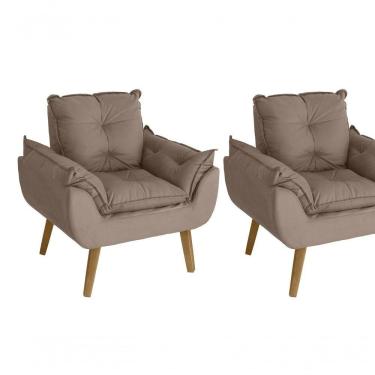 Imagem de Kit 02 Poltrona/cadeira Decorativa Glamour Opala Com Pés Quadrado Capuccino