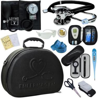 Imagem de Kit Enfermagem Maleta Exclusia Top Estagio Estetoscopio Aparelho De Pr