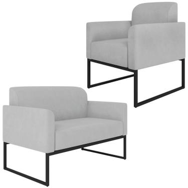 Imagem de Conjunto Namoradeira E Poltrona Suede Cinza/Preto