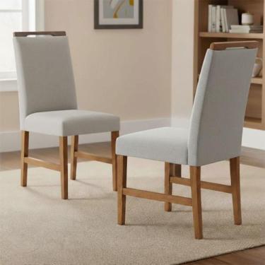 Imagem de Kit 2 Cadeiras de Jantar Estofada em Linho ou Veludo com Pés Madeira N
