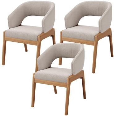 Imagem de Kit 03 Cadeiras De Jantar E Estar Living Estofada Lince L02 Bouclê Bege