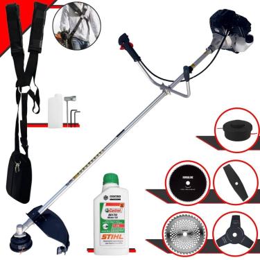 Imagem de Roçadeira Com Sistema Anti-Vibração Toyama RT43LB-25A 10.000rpm 43cc 1,7HP Completa Com 5 Opções de Cortes, Carretel Nylon e Kit 4 Facas + ÓLEO STIHL