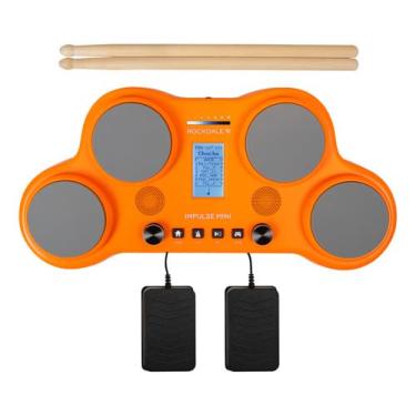 Imagem de Bateria Eletrônica Rockdale Impulse Mini Preta/laranja Pedal Compacta Portátil