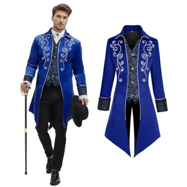 Imagem de NFAUEIK Jaqueta masculina medieval steampunk casaco vitoriano renascentista tailcoat fantasia de Halloween (azul, 3GG)