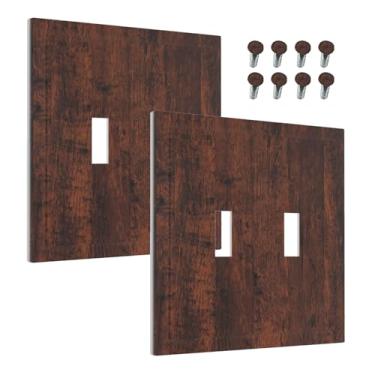 Imagem de Wmhusu Capa decorativa para interruptor de luz, marrom, vermelho, rústico, grão de madeira, retrô, casa de fazenda, placa de interruptor duplo, receptáculo, tomada elétrica, placa de interruptor para