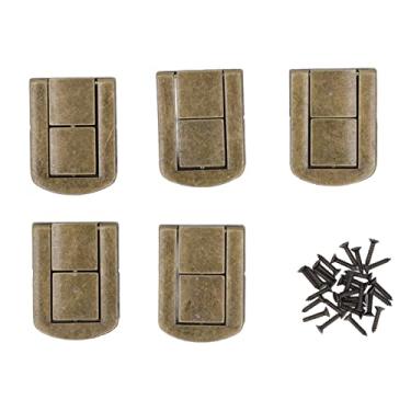 Imagem de Caixa fecho trava dobradiça bloqueio estilo retro vintage caixa de jóias ferragem para projetos de artesanato diy liga de zinco 43x32mm 5 conjuntos com parafusos