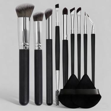 Imagem de Conjunto de pincéis de maquiagem de 9 peças com esponjas supermacias, não pegajosos para blush, sombra, contorno e mistura de cores (preto)