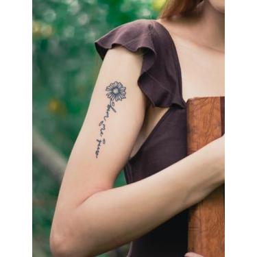 Imagem de 2 peças de adesivos semipermanentes de tatuagem mágica de suco de ervas tatuagem minimalista fresco floral frase em inglês presente ombro braço abdômen costas sexo impermeável tatuagem adesivo