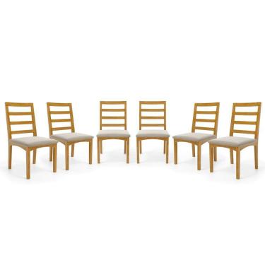 Imagem de Kit Com 6 Cadeiras Cecília Madeira Maciça Assentos Estofados Para Mesa De Jantar Veludo Bege 102