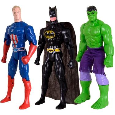 Imagem de Kit Trio Brinquedos Hulk Capitão America Batmam Traje 29cm
