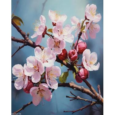 Imagem de WUIVCTR Pintura DIY por número para adultos iniciantes, ramo de flor de ameixa, pintura por número, pintura a óleo com pincéis e pigmento acrílico, 40 x 50 cm