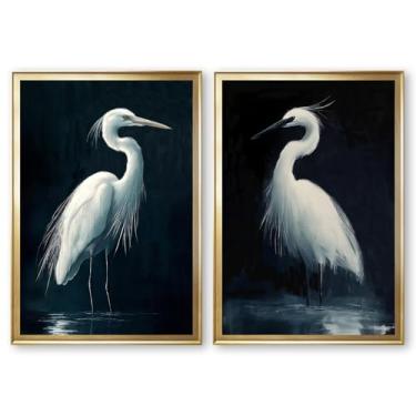 Imagem de Arte de parede abstrata garça preto e branco imagem de guindaste arte de parede pássaro garça branca tela de garça abstrata pinturas de animais minimalista pôster de animais pintura de pássaros