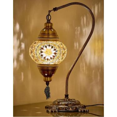 Imagem de DEMMEX Luminária de mesa para mosaico marroquino turco 2020 com plugue e soquete dos EUA, pescoço de cisne feito à mão lâmpada de mesa de cabeceira, lâmpada decorativa Tiffany, azul