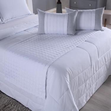Imagem de Kit Peseira Copacabana com 5 Peças, Percal 300 Fios, com 2 Almofadas 55x35cm, para Cama Casal Padrão/Queen e King (Branco, King)