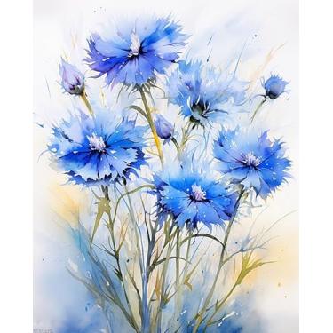 Imagem de XTXGERL Pintura por números para adultos, flores de centáurea azul, pintura por números em tela, arte de desenho de pintura DIY para presente iniciante, 40 x 50 cm, sem moldura