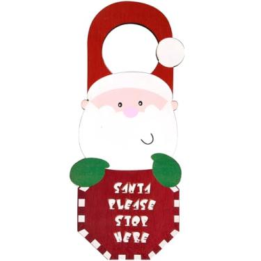Imagem de Placa de maçaneta de porta de madeira para férias, gancho de porta de Papai Noel para Natal, enfeite de porta de quarto festivo, etiqueta de maçaneta de festa de Natal, decoração de porta de madeira