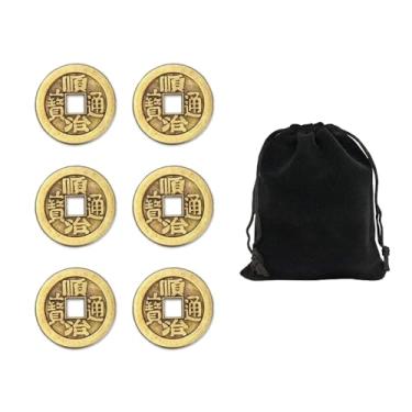 Imagem de ZGGAZCA Conjunto de 6 moedas Feng Shui Chinesas I Ching Moedas de Latão para Boa Sorte Sucesso Estilo Fung Antigo Moedas de Ouro Sorte Token Tradicional para Riqueza Fortuna Bênçãos Fengshui Decoração