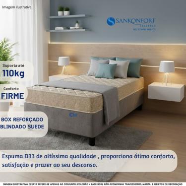 Imagem de Conjunto Box Solteiro ColchãoToulon D33 Sankonfort + Base Box Blindada Suede 88x188 | Suporte 110kg