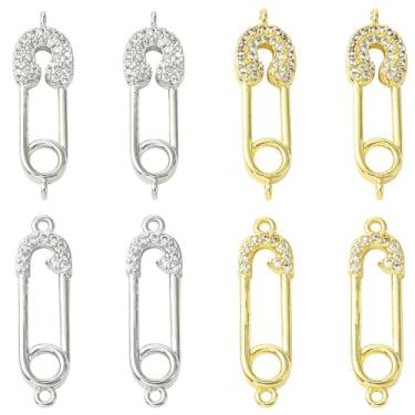 Imagem de UR URLIFEHALL 8 peças, 4 estilos de pinos de segurança de latão, ouro, prata, zircônia cúbica, conectores com furos duplos para fabricação de joias, colar e pulseira