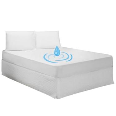 Imagem de Capa Protetora de Colchão Impermeável, Branco, Casal 188x138x30cm, Tecido Respirável com Elástico, Antiácaro, Lavável em Máquina