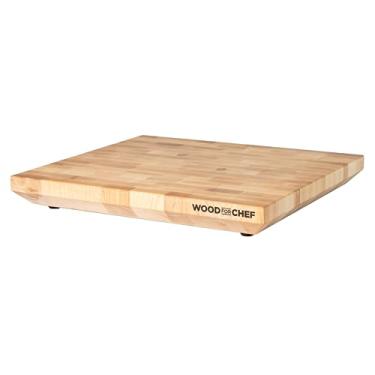 Imagem de WoodForChef Tábua de corte grande de grãos de bordo – Tábua de bloco de açougueiro pesado com pés e garrafa de óleo mineral – Deck de preparação de madeira seguro para alimentos para cozinheiros e