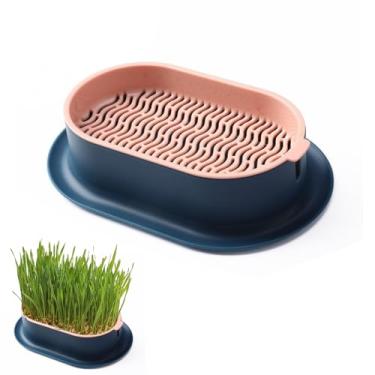 Imagem de Vaso para Grama de Gato Kit Cultivo Hidropônico Sem Sementes Incluídas Bandeja Germinação Caixa Plantio Viveiro Gatos Cães Pets Indoors Auxilia na Digestão Limpa Boca Bolas Cabelo Design Camada Separa