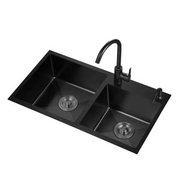 Imagem de Pias de cozinha de tigela dupla, montagem superior ou inferior, pia de barra de preparação de aço inoxidável, pia multifuncional de fazenda (78 x 43 cm)