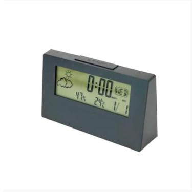 Imagem de Relógio Despertador Digital de Mesa com LCD, Termômetro, Higrômetro, 13,5x7,5x3cm, Função Snooze, Visor de Data e Hora