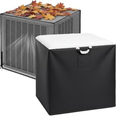 Imagem de Maasechs 2 peças de capas de ar condicionado central para uso externo de todas as estações, capa de malha completa, protetor contra madeira de algodão, folhas e detritos (81 x 81 x 91 cm)