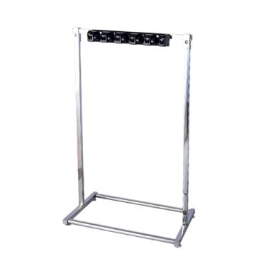 Imagem de TRGCJGH Organizador de ferramentas de limpeza de aço inoxidável, suporte de esfregão de vassoura, rack de ferramentas de limpeza (5 compartimentos e 6 ganchos)