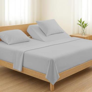 Imagem de TEXAS LINEN CO. Jogo de lençol King dividido em algodão egípcio, 800 fios, 5 peças, lençóis de algodão egípcio prata para cama ajustável, lençóis de resfriamento extra longos, lençóis de hotel de luxo