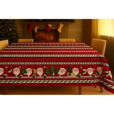 Imagem de Toalha de Mesa Natalina Oxford | 4 Tamanhos 1,40m a 3,20m | Para 4 a 10 Lugares(Papai Noel com árvore,2,20x1,40)