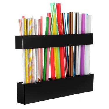 Imagem de Organizador de canudo de acrílico grande de 24 cm para armazenamento montado na porta do armário organizador de canudo reutilizável recipiente compacto de acessórios de cozinha com fita adesiva dupla