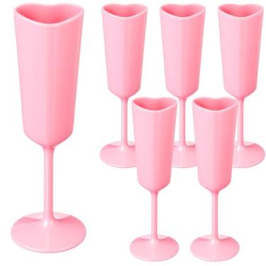 Imagem de Nuogo 6 peças de taças de champanhe de plástico para o dia dos namorados, 170 g para casamento, taças de plástico em forma de coração para festa de despedida de solteira, chá de panela (rosa)